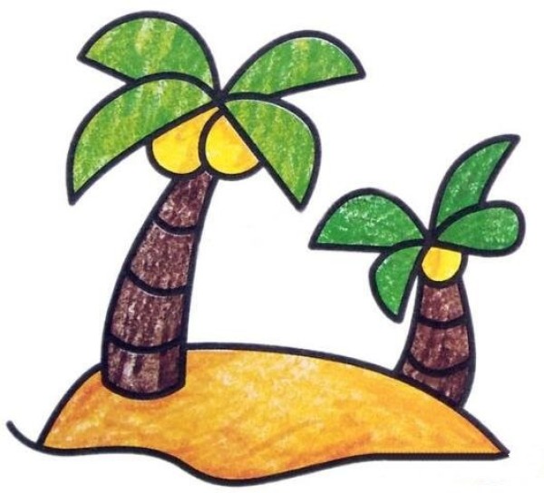 How to draw a colored coconut tree