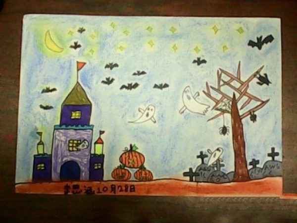 Halloween theme childrens drawing-Halloween spooky castle