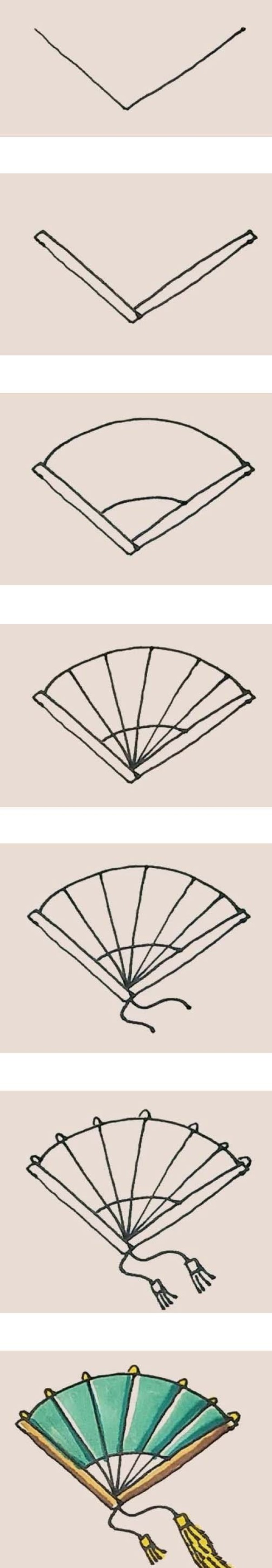 Step by step drawing of classical fan