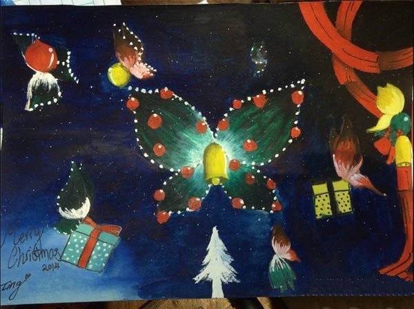 Childrens drawing of starry sky for Christmas