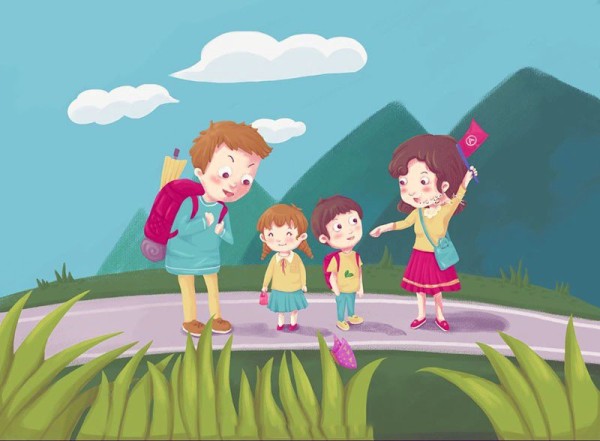 Childrens drawings of spring outdoor outing