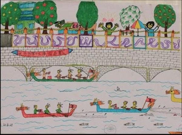 Dragon Boat Festival Childrens Drawing - Lively Dragon Boat Race