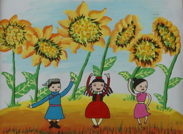 Childrens drawing of spring dance