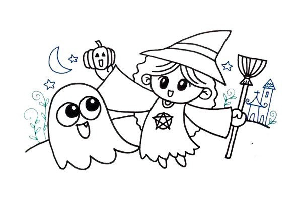 How to draw a Halloween ghost witch