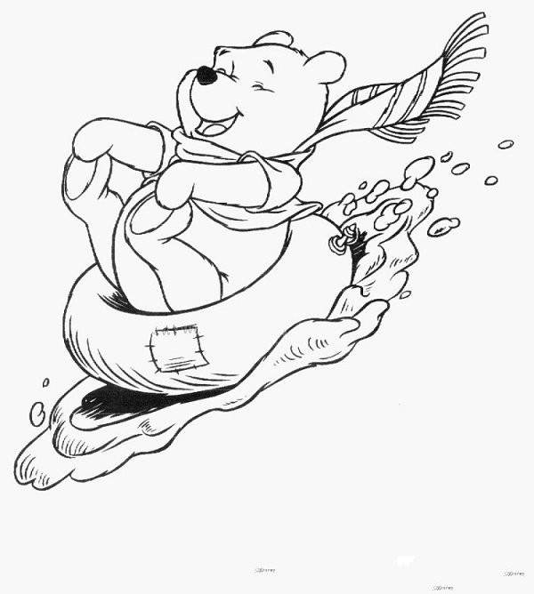 Simple drawing picture of Winnie the Pooh skiing