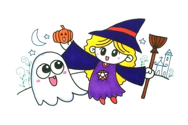 How to draw a Halloween ghost witch