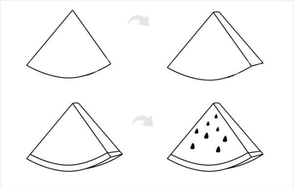 Simple drawing of sliced ??watermelon contains steps