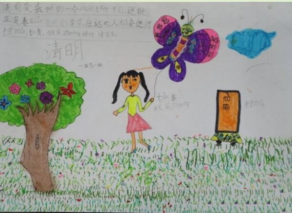 Qingming Kite Flying Qingming Festival First Grade Painting Sharing