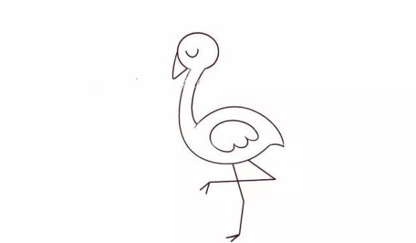 Draw a simple drawing of a walking flamingo