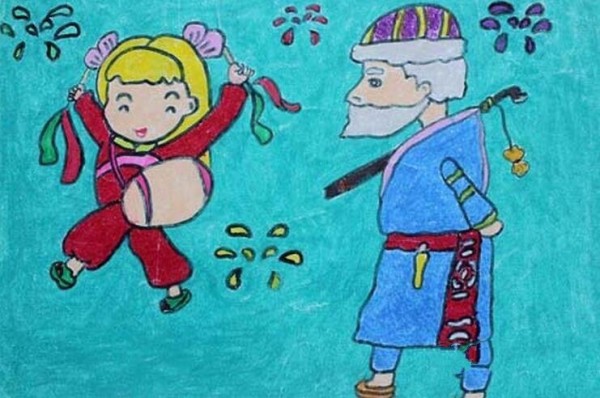 Appreciation of paintings of grandparents and grandchildren celebrating the Double Ninth Festival together