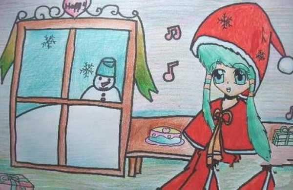 Christmas childrens drawing Christmas girl