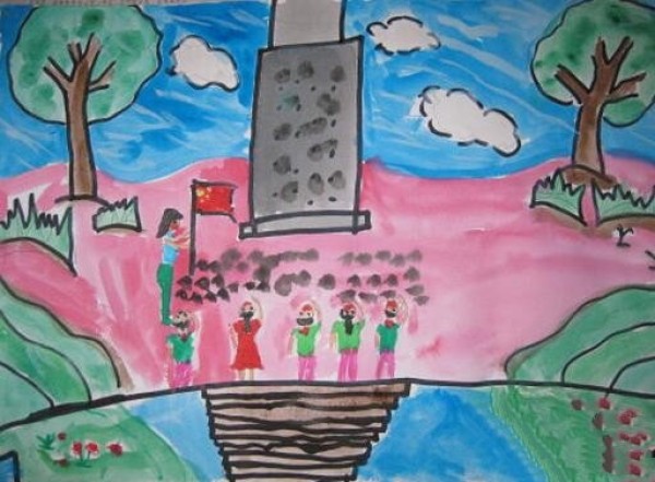 Qingming Festival themed painting for first grade: paying homage to revolutionary heroes