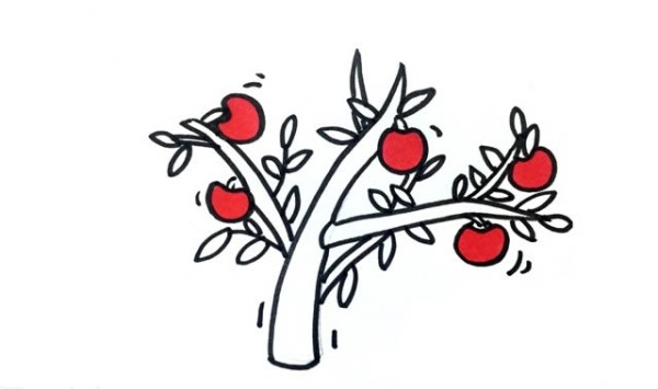 How to draw a colorful apple tree