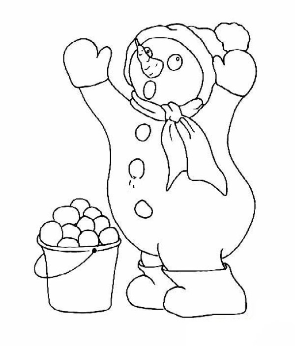 Simple drawing of snowman playing with snowballs