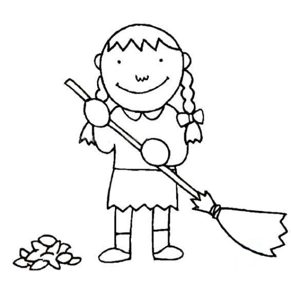 Simple drawing of little girl sweeping the floor