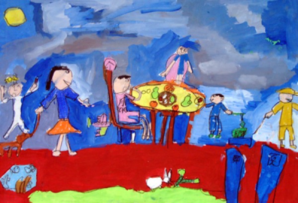 Childrens drawings of Mid-Autumn Festival - Reunion to celebrate the Mid-Autumn Festival