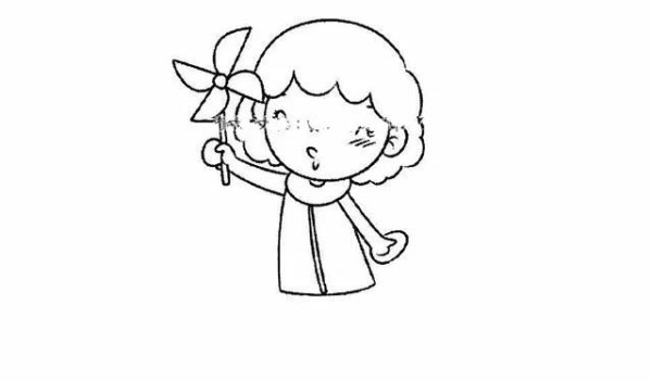 Drawing of a little girl holding a windmill