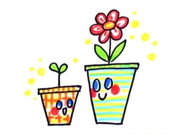 How to draw two pots of small flowers