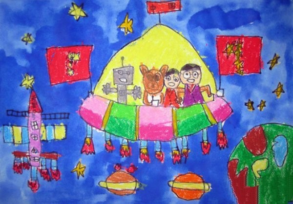 Childrens drawings for National Day - National Day space trip