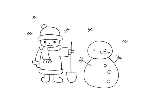 How to draw a little boy pushing a snowman