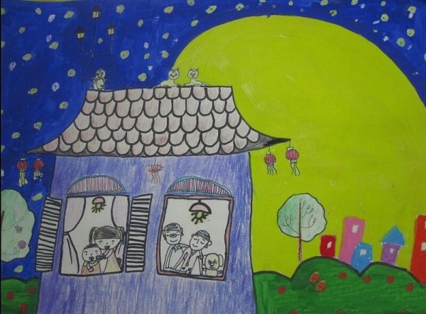 Beautiful moonlight Mid-Autumn Festival childrens paintings