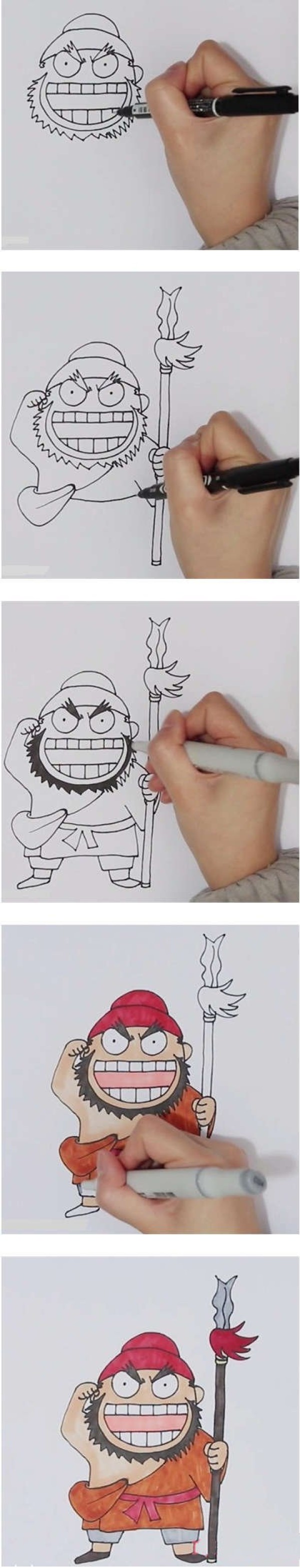 How to draw cartoon Zhang Fei