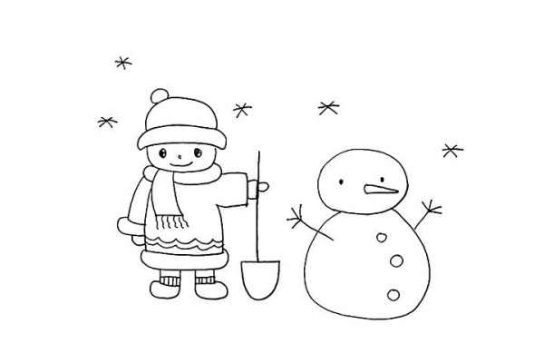 How to draw a little boy pushing a snowman