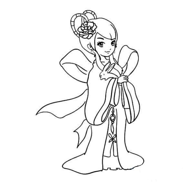 Simple drawing of Chang'e holding the Jade Rabbit