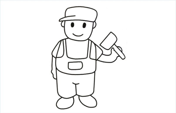 Simple drawing picture of uncle worker holding shovel