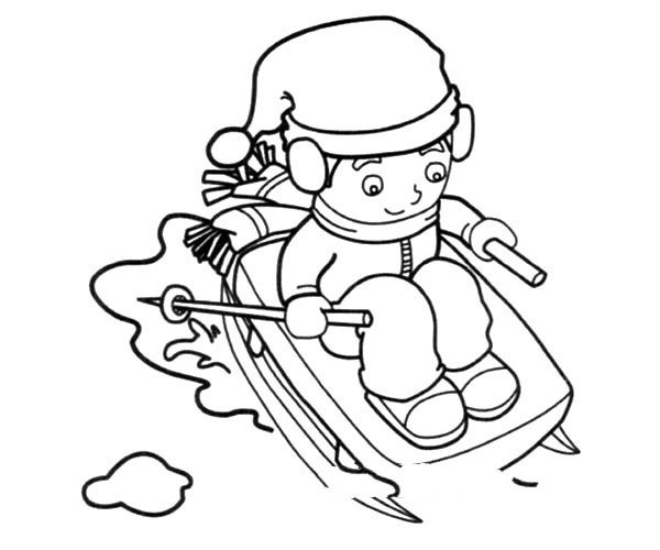 Simple drawing picture of little boy sledding