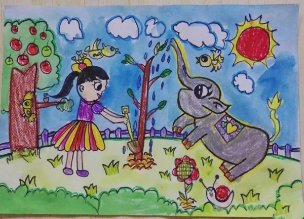 Planting Trees with Elephants Award-winning Childrens Painting at the Botanical Festival