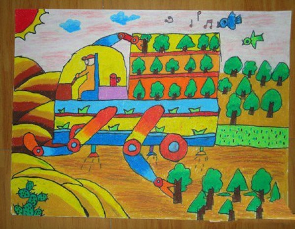 Appreciation of childrens crayon drawings - tree planting