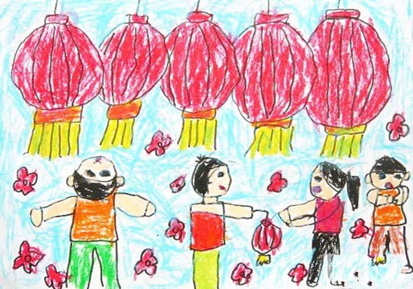 Appreciation of children’s paintings of celebrating the Lantern Festival happily in 2017