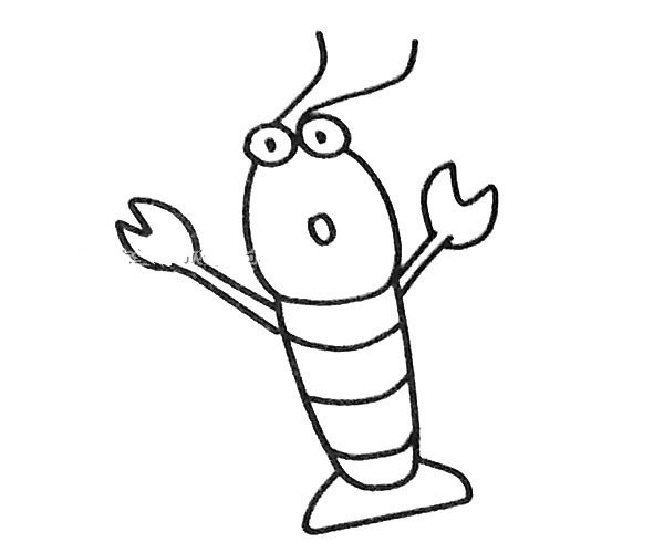 A set of simple drawing pictures of cartoon shrimps