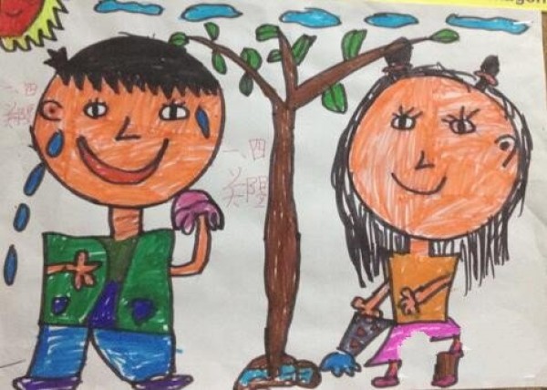 First Grade Arbor Day Crayon Drawing: The Fun of Planting Trees