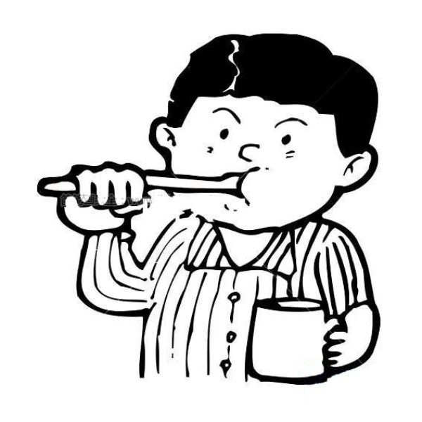 Simple drawing of little boy brushing teeth