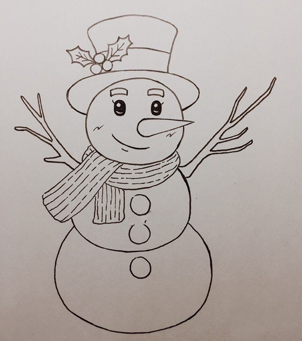 Christmas Snowman Simple Drawing Tutorial