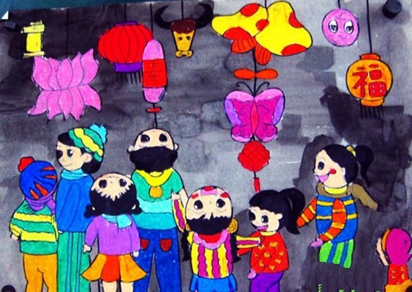 Appreciation of children’s paintings of lanterns on the fifteenth day of the first lunar month in 2017