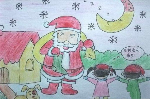 Christmas childrens drawing Santa Claus is coming