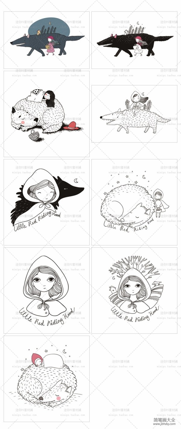 5 simple drawing pictures of Little Red Riding Hood