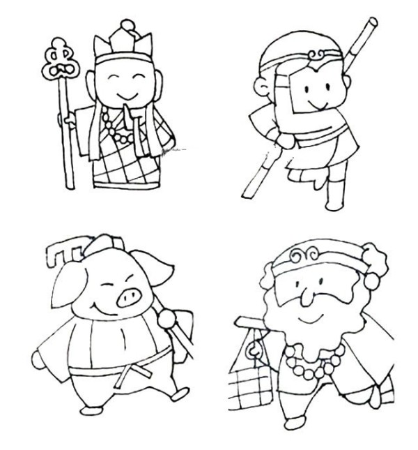 Journey to the West simple drawings of Tang Monk and his disciples