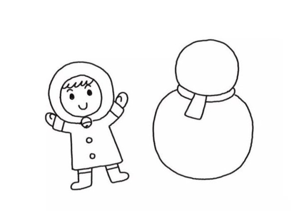 How to draw a little girl making a snowman