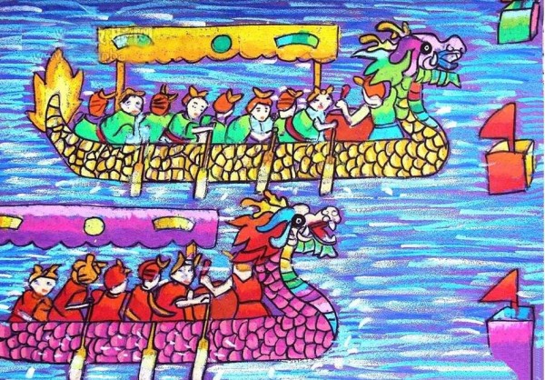 Appreciation of dragon boat racing in hometown and gouache paintings during Dragon Boat Festival