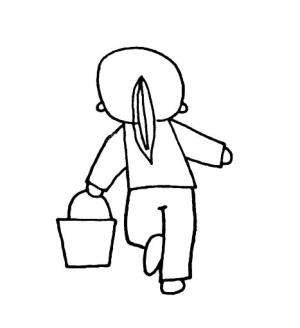 Simple drawing of back view of little girl carrying water