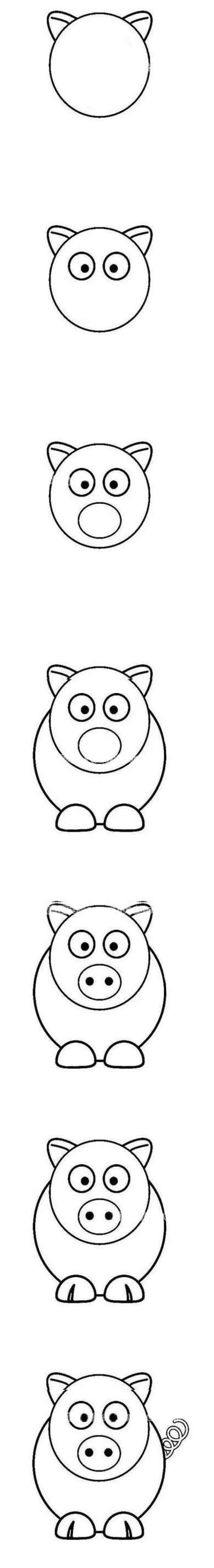 Little red pig simple strokes