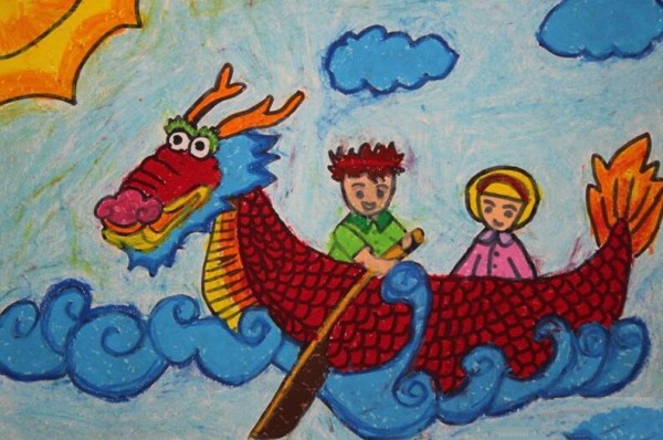 Rowing dragon boats with my sister and appreciation of pictures of Dragon Boat Festival drawings by third graders