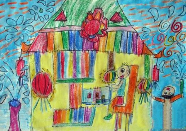 Childrens paintings about Mid-Autumn Festival-Mid-Autumn Festival Reunion Night