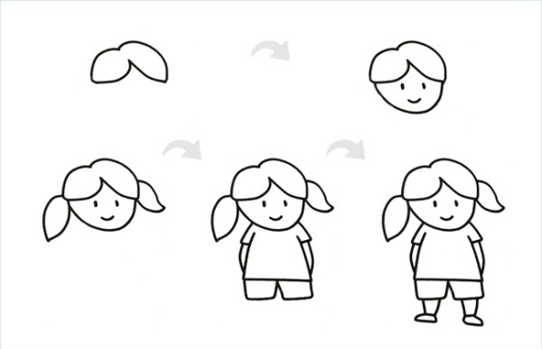 Simple drawing picture of little girl with pigtails