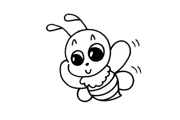 Simple drawing of little bee picking flowers