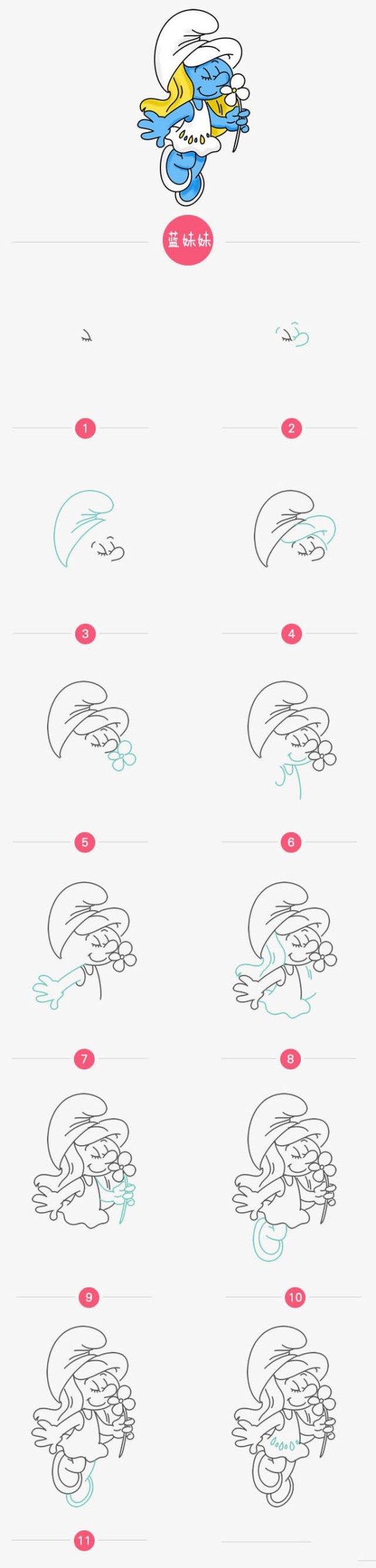 Smurfs Smurfette simple drawing step by step diagram